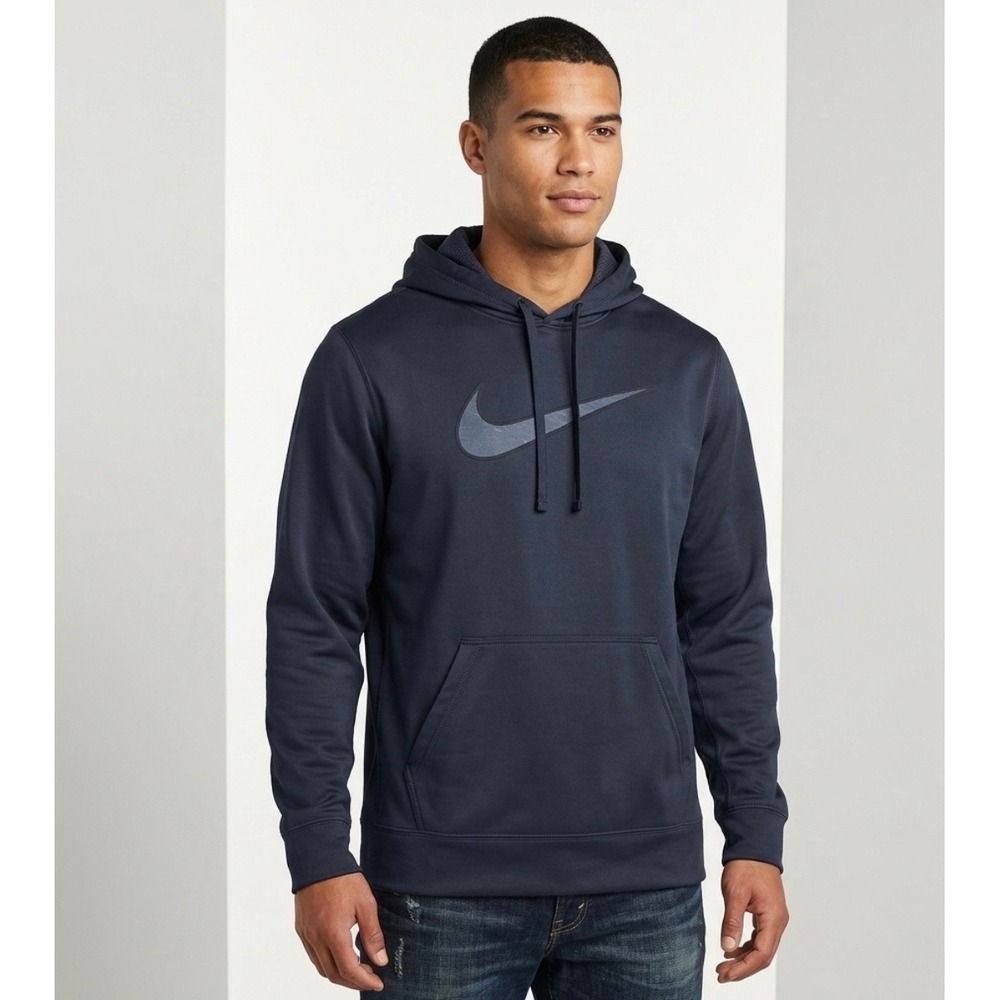 Nike Therma-FIT Mens Hoodie Gray Swoosh Pullover Sweatshirt L 620171-060